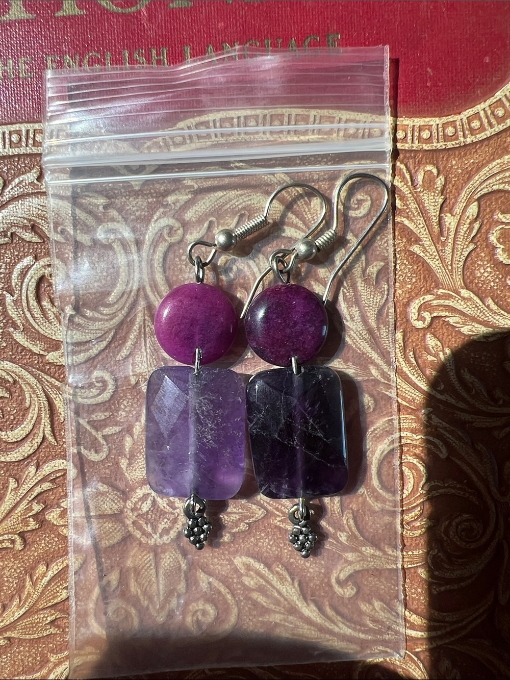 Amethyst Purple Stone Drop Earrings - Women Jewelryi